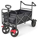 SA Products Folding Trolley Cart - Large Collapsible Beach Trolley Cart for Equipment, Gardening Tools, Supplies, Plants 360° Wheels, Adjustable Pull Handle 80kg Max Weight Capacity 125x50x80cm Black