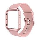 Simpeak Sport Band Compatible with Fitbit Blaze Smartwatch Sport Fitness, Silicone Wrist Band with Meatl Frame Replacement for Fitbit Blaze Men Women, Small, Pink Band+Rose Pink Frame