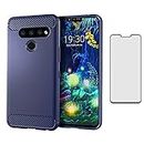 Phone Case for LG V40 ThinQ with Tempered Glass Screen Protector Cover and Slim Rugged Soft TPU Rubber Silicone Cell Accessories LGV40 Storm V 40 Thin Q V40ThinQ LG40 40V 40ThinQ Women Men Girls Blue