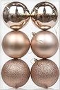 Smizzy Plastic Christmas Big Ball Ornaments (Pack of 6 with 3 Different Patterns) Tree Balls with Hanging Loop for Xmas Tree Holiday Wedding Party Decor (7 cm Diameter Each, Rosegold)