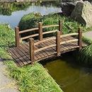 EPICOZY Wooden Garden Bridge Classic Wood Arch Stained Finish Footbridge with Safety Railings, 530 lbs Capacity, Decorative Pond Bridge Landscaping for Outdoor Garden Backyard Creek Farm, Carbonized