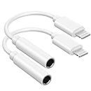 qmezwux Apple MFi Certified 2 Pack Lightning to 3.5mm Headphone Adapter, Aux Audio Jack Dongle Earphones Converter Compatible with iPhone 14 Pro13 12 11 XS XR X 8 7 iPad iPod