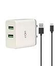 LaForte Dual Usb Wall Charger, Made In India, Bis Certified, Fast Charging Power Adaptor With Micro Usb Cable (White)