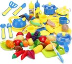  43 pieces Cookware Pretend Toy Food Playset, Cooking and Eating Utensils Kids