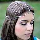 Leiorthrix Boho Crystal Head Chain Headpiece Hair Chain Bridal Hair Jewelry Wedding Hair Accessories for Women (Silver)