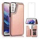 Asuwish Compatible with Samsung Galaxy S21 Glaxay S 21 5G 6.2 inch Wallet Case Tempered Glass Screen Protector Card Holder Cover Stand Phone Cases for Samsung Galaxy S21 Glaxay S 21 5G 6.2 inch Pink
