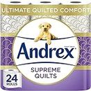 Andrex Supreme Quilts Quilted Toilet Paper - Toilet Roll Pack - 25% Thicker Than Before to Provide Ultimate Quilted Comfort with Unique Air Pocket Texture, 24 Count,packaging may vary