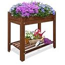 86 York Cedar Raised Garden Bed Kit with Legs | Outdoor Elevated Wood Raised Planter Box with Storage Shelf for Herbs,Vegetables and Flowers Outdoors (Rustic Brown, 34” x 19” x 31”)
