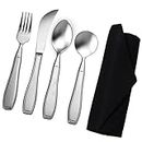 Elder Essentials Weighted Utensils for Tremors, Elderly, Handicap and Parkinson Patients - Heavy Weighted Rocker Knife, Spoon and Fork Set - Adaptive Eating Utensils 4 Pieces