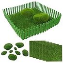HASTHIP® 24Pcs Miniature Fairy Garden Ornaments- 6 Sheets 6" × 6" Artificial Garden Grass+ 8pcs Simulation Moss Stones+ 10pcs 4" White Wood Picket Fence for DIY Crafting Dollhouse Home Garden Decors