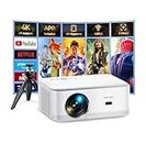 【Android TV & Electric Focus】Projector 4K, 600ANSI WiFi 6 Bluetooth Video Projectors,TOPTRO Full HD 1080P Portable Projector, Home Cinema Projector with APP, 4P/Auto Vertical Keystone, 50% Zoom,Tripod