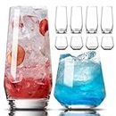 Mfacoy Drinking Glasses Set of 8-4 Tall Glass Cups 18 oz & 4 Short Stemless Wine Glasses 13 oz, Highball Glasses, Glassware Sets for Cocktail, Beer, Wine, Whiskey, Water & Juice Drinkware