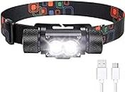 Lampe Frontale,Led Headlamp Rechargeable Super Bight 2000 lumens 2T6 Beads 5 Modes，IPX6 Waterproof Adjustable Headband Headlamps Bike Light Headlamp Flashlight for Adults and Kids …