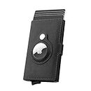 WALLFID Porte-Cartes de crédit AirTag Wallet pour Hommes, Porte-Cartes en Cuir RFID bloquant Le boîtier de Carte bancaire en métal Pop Up(Noir)