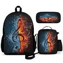 FJAUOQ Sac à dos pour enfants Music Clef with Fire Water Kids Backpack Set 3 Piece Back To School 16 Inch Book Bag with Lunch Bag Pencil Case For Boys Girls 1-6th Grade