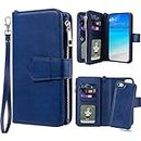 JZASES Case for iPhone SE/iPhone 5 / iPhone 5s, 2 in 1 Magnetic Detachable Shockproof Case, Flip Folio PU Leather Cover with Card Slot for iPhone SE/iPhone 5 / iPhone 5s, Blue