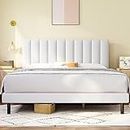Queen Bed Frame, Molblly Bed Frame Queen with Upholstered Headboard, Platform Bed Frame Queen with Wood Slat Support No Box Spring Needed, Queen Size Bed Frame Easy Assembly,White