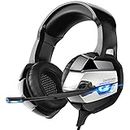 ONIKUMA K5 Wired Gaming Headset with Base Sound and True Noise Cancellation, LED Light and 3.5mm Audio Plug, Nintendo New 3DS LL/3DS,Mac OS PC, iOS Device, Android Device, PS4, PS5 Xbox (Black Grey)