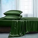 Manyshofu Satin King Sheets Set 4 Piece - Soft Silky Satin Sheets Set, Emerald Green Satin Bed Sheets Cooling & Luxury Bedding Sheet(1 Satin Fitted Sheet, 1 Satin Flat Sheet, 2 Satin Pillow Cases)