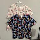 Disney Tops | Lot Of 2 Plus Size 2x Fairy Butterfly Disney Tinkerbell Scrub Tops | Color: Blue/Pink | Size: 2x