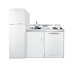 Summit Appliance ACKDW72 72" Wide All-in-one Kitchenette with Full-sized Frost-free Refrigerator-Freezer, 24" Dishwasher, Two Coil 115V Burners, Sink, and Storage Cabinet