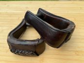 Dark Oil Leather Western Saddle Stirrups 3" Deep ~ NICE!