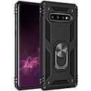 Military Grade Drop Impact for Samsung Galaxy S10 Plus Case 360 Metal Rotating Ring Kickstand Holder Built-in Magnetic Car Mount Armor Shockproof Cover for Samsung Galaxy S10+ Protection Case (Black)