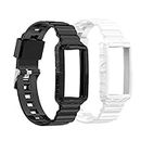 2 Pack Soft Silicone Straps Compatible with Fitbit Charge 5/4/4SE/3/3SE Watch Strap, Replacement Wristbands for Women Men Smartwatch, Black/White
