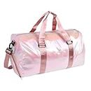 Gym Sports Duffle Bag, Waterproof Travel Duffel Bag with Shoes Compartment and Wet Pocket, Holdall Bag for Sport for Traveling, The Gym, and as Sports Equipment Bag/Organizer (Pink)