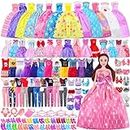 87 Pcs Doll Clothes and Accessories with Doll, Princess Gowns, Fashion Dresses, Slip Dresses, Top & Pants/Jumpsuit, Swimsuits, Shoes, Hangers, Doll Dress up Toys for Girls Kids Toddlers Toy Gifts
