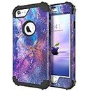 iPhone 6S Case,iPhone 6 Case,DUEDUE 3 in 1 Heavy Duty Rugged Shockproof Drop Protection Hybrid Hard PC Covers Galaxy Nebula Design PU Leather Soft Silicone Bumper Full Protective Case for iPhone 6S/ iPhone 6 for Women Men,Purple/Black