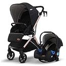 Baybee 3-in-1 Convertible Baby Pram Stroller with Car Seat Combo, Aluminium Frame, 3-Position Adjustable, Canopy & Reversible Seat | Infant Stroller for Baby Toddlers 0-3 Years Boys Girls (Rose Gold)