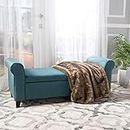 Home Reserve Sal wood Varian 50" Wide Rectangle 2 Seater Sofa Upholstered Bench Ottoman Pouffe Footstool Sofa Couch For Living Room Bedroom Office Ottoman With Storage Teal