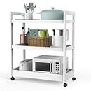 Purbambo Kitchen Storage Cart, 3 Tier Bamboo Rolling Cart on Wheels, Mobile Utility Cart for Home, Kitchen, Dining Room, Coffee Bar - White