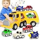 Aoskie Camion Macchinine 2 3 4 Anni, 5 in 1 con Suoni e Luci, 4 Mini Cars, Giocattolo Regalo per Bambino