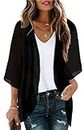 Women Summer Tops Casual Kimono Cardigan Beach Cover Up Plus Size Shirt(Solid Black, 3XL)