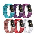 Wizvv Correa compatible con Fitbit Charge 6 Charge 5 Tracker, correas de reloj deportivo de silicona suave y transpirable de repuesto para Charge 5 para mujeres y hombres, 6 piezas,colores claros