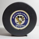 Vtg Pittsburgh Penguins Official Hockey Puck Shaped Coin Bank Plastic Old Logo