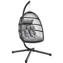Hanging Egg Chair Rattan Patio Swing Chairs Stand&Cushion Indoor Outdoor Garden