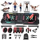 Fueti Home Gym Equipment, Large Compact Push Up Board, Portable Home Gym System with Pilates Bar, Resistance Band, Ab Roller Wheel, Full Body Workout at Home, Professional Push Up Strength Training