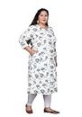 MEHKFAB Women's Cotton Floral Print Plus Size Printed A-Line Kurti Kurta Grey