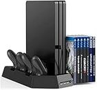 New World Universal Vertical Stand for PS4 Slim/Pro/Regular Playstation 4, Controller Charger with Cooling Fan Games Storage Dual Charging Station for DualShock 4 Wireless Controllers