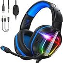 Fachixy 2024 New FC200 Gaming Headset with Microphone for PS4/PS5/PC/Xbox/Nintendo Switch, Xbox One Headset with RGB Light, Computer Headset with Mic (Blue
