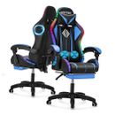 Gaming Chair with Bluetooth Speakers and RGB LED Lights Ergonomic Blue+black