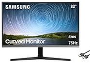 SAMSUNG 32" Class 1500R Curved Full HD (1,920 x 1,080) Monitor, 75Hz, 4ms, Ultra-Slim, AMD FreeSync, 3 Sided Bezel Less Display, HDMI, Black, with MTC HDMI Cable
