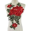 Large Embroidery Peony Flower Appliqué Cheongsam/Stage Clothing Decoration Accessories Handmade Sewing DIY Cloth Stickers (red)