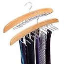 Tie Rack Hanger for Closet, Ohuhu Wooden Tie Organizer 360 Degree Rotating Tie Holder with 24 Folding Hooks, Tie and Belt Storage for Men Neckties Belts Scarves Tank Tops Accessories, 2 Pack