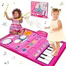 Toys for 1 Year Old Girl Gifts Piano Keyboard & Drum Mat for Toddlers 1-3 Girl Toy Age 1-2 Musical Play Mat Educational Toys for One Year Old First Birthday Easter Present for 1 2 Year Old Girls