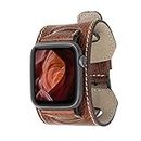 Burkley - Bracelet de rechange en cuir véritable pour Apple Watch en 42 mm, 44 mm, 45 mm - Compatible avec toutes les séries - Fait main - Design élégant - Marron selle