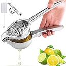 Lemon Squeezer Stainless Steel 304, Manual Citrus Juicer, Premium Squeezer for Lemons and Oranges, Gift Of Stainless Steel Ring Orange Peeler and Cleaning Brush Included